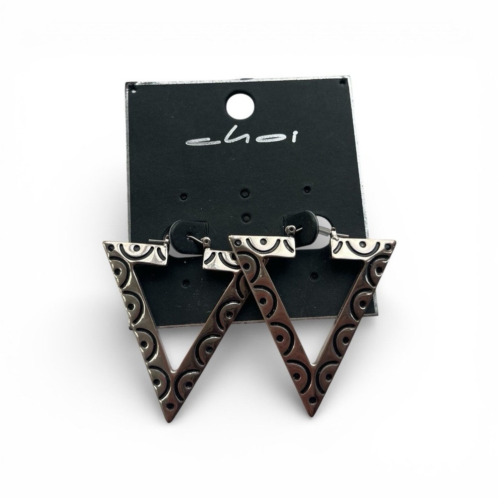 Choi RJ Imports Geometric Triangle Dangle Earrings Silver Tone Cutout 2 in Artsy